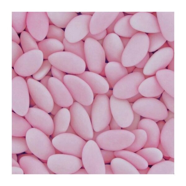 Dragées de luxe à l'amande Avola Marquise de Sicile, enrobage fin de couleur rose pastel mat, idéal pour baptême fille ou baby shower.